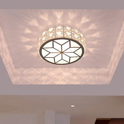 Modern Minimalist Drum Shape Hardware Crystal LED Flush Mount Ceiling Light For Hallway