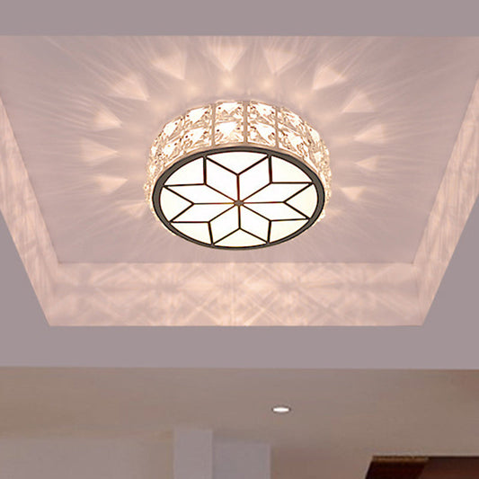 Modern Minimalist Drum Shape Hardware Crystal LED Flush Mount Ceiling Light For Hallway