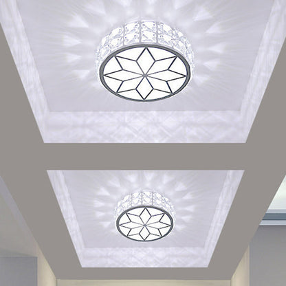 Modern Minimalist Drum Shape Hardware Crystal LED Flush Mount Ceiling Light For Hallway