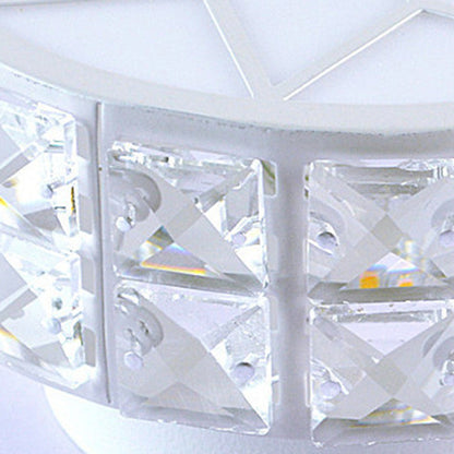 Modern Minimalist Drum Shape Hardware Crystal LED Flush Mount Ceiling Light For Hallway
