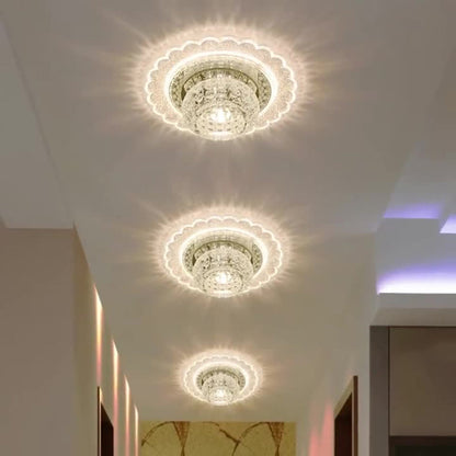Modern Minimalist Drum Shape Hardware Crystal LED Flush Mount Ceiling Light For Hallway