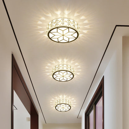 Modern Minimalist Drum Shape Hardware Crystal LED Flush Mount Ceiling Light For Hallway