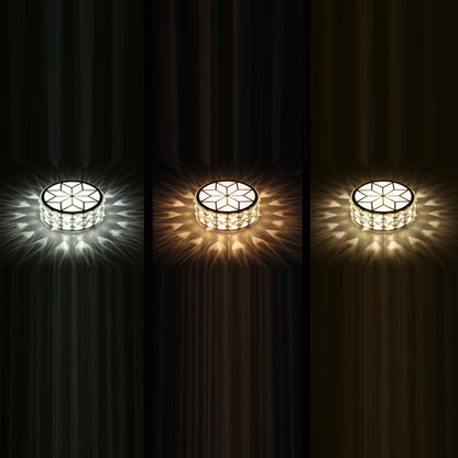 Modern Minimalist Drum Shape Hardware Crystal LED Flush Mount Ceiling Light For Hallway