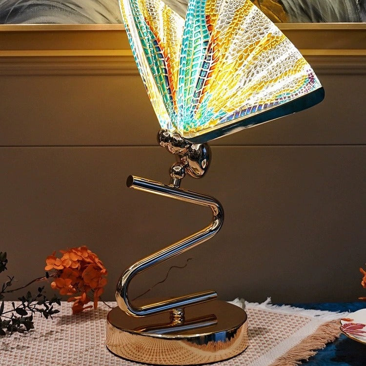 Contemporary Creative Colorful Butterfly Zinc Alloy Iron Acrylic LED Table Lamp For Bedroom