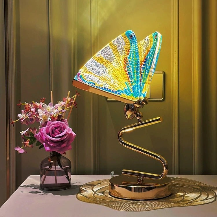Contemporary Creative Colorful Butterfly Zinc Alloy Iron Acrylic LED Table Lamp For Bedroom