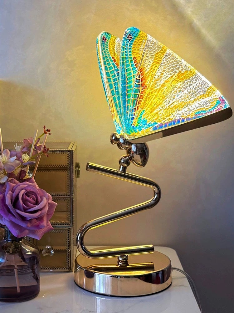 Contemporary Creative Colorful Butterfly Zinc Alloy Iron Acrylic LED Table Lamp For Bedroom