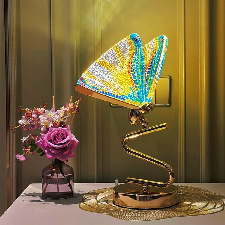 Contemporary Creative Colorful Butterfly Zinc Alloy Iron Acrylic LED Table Lamp For Bedroom