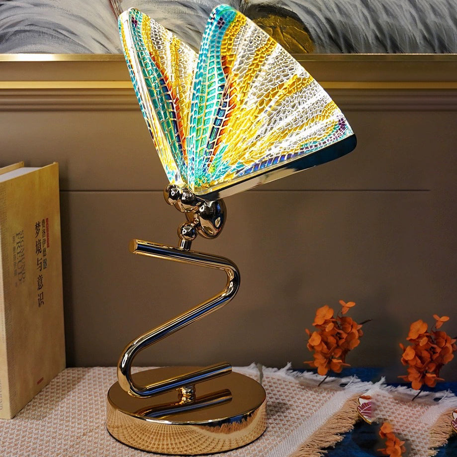 Contemporary Creative Colorful Butterfly Zinc Alloy Iron Acrylic LED Table Lamp For Bedroom