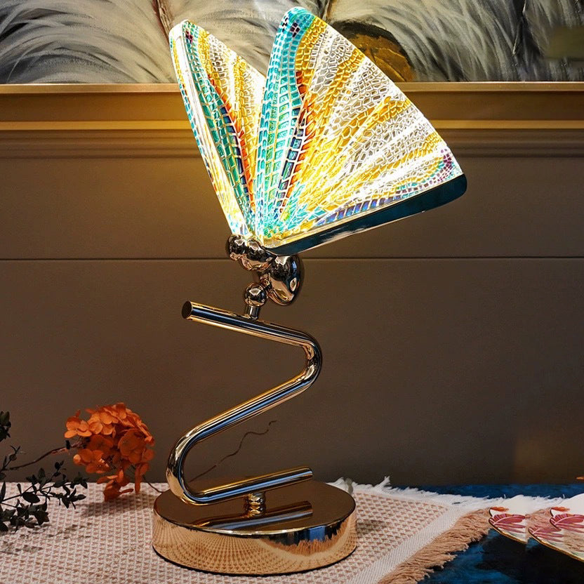 Contemporary Creative Colorful Butterfly Zinc Alloy Iron Acrylic LED Table Lamp For Bedroom