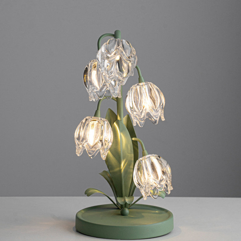 Contemporary Creative Tulip Flower Iron Glass USB 1-Light Table Lamp For Bedroom
