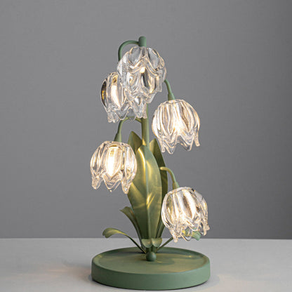 Contemporary Creative Tulip Flower Iron Glass USB 1-Light Table Lamp For Bedroom