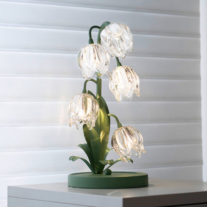 Contemporary Creative Tulip Flower Iron Glass USB 1-Light Table Lamp For Bedroom