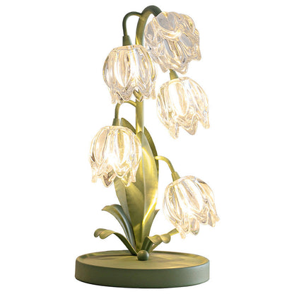 Contemporary Creative Tulip Flower Iron Glass USB 1-Light Table Lamp For Bedroom