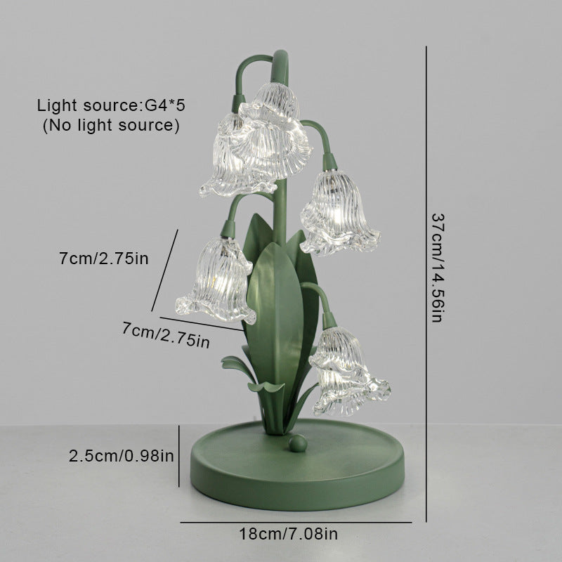Contemporary Creative Tulip Flower Iron Glass USB 1-Light Table Lamp For Bedroom