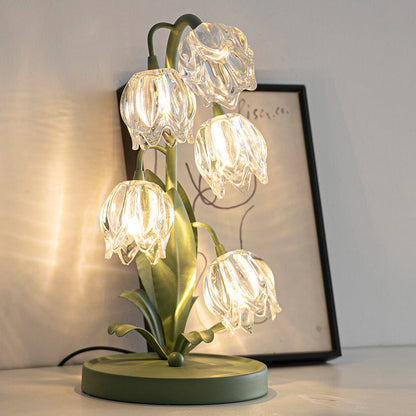Contemporary Creative Tulip Flower Iron Glass USB 1-Light Table Lamp For Bedroom