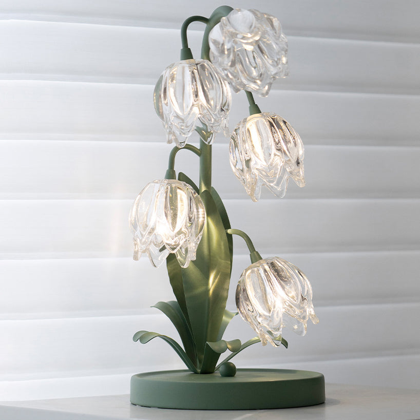 Contemporary Creative Tulip Flower Iron Glass USB 1-Light Table Lamp For Bedroom
