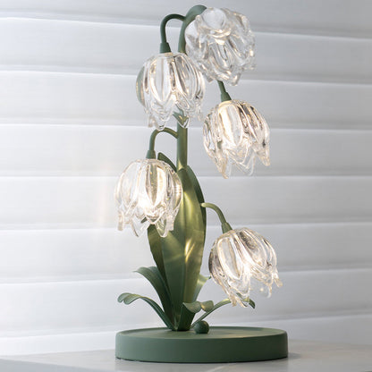 Contemporary Creative Tulip Flower Iron Glass USB 1-Light Table Lamp For Bedroom