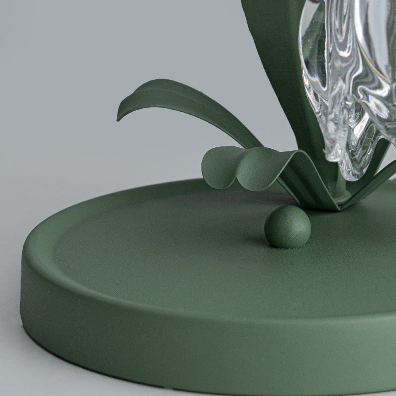 Contemporary Creative Tulip Flower Iron Glass USB 1-Light Table Lamp For Bedroom