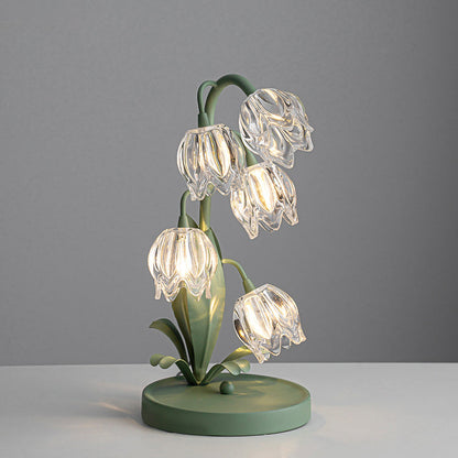 Contemporary Creative Tulip Flower Iron Glass USB 1-Light Table Lamp For Bedroom