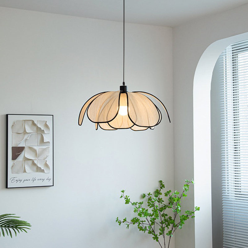 Contemporary Nordic Petals Iron Plant Fiber 1-Light Pendant Light For Dining Room
