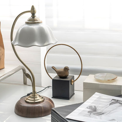 Contemporary Retro Dome Flower Iron Glass Ceramic 1-Light Table Lamp For Bedroom