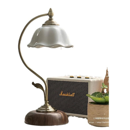Contemporary Retro Dome Flower Iron Glass Ceramic 1-Light Table Lamp For Bedroom