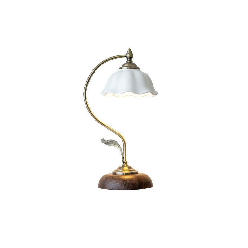 Contemporary Retro Dome Flower Iron Glass Ceramic 1-Light Table Lamp For Bedroom