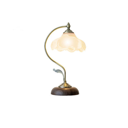 Contemporary Retro Dome Flower Iron Glass Ceramic 1-Light Table Lamp For Bedroom