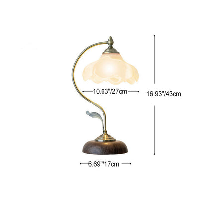 Contemporary Retro Dome Flower Iron Glass Ceramic 1-Light Table Lamp For Bedroom