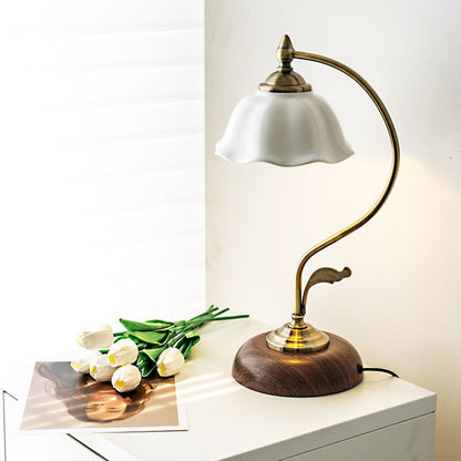 Contemporary Retro Dome Flower Iron Glass Ceramic 1-Light Table Lamp For Bedroom