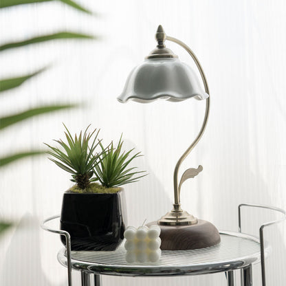 Contemporary Retro Dome Flower Iron Glass Ceramic 1-Light Table Lamp For Bedroom