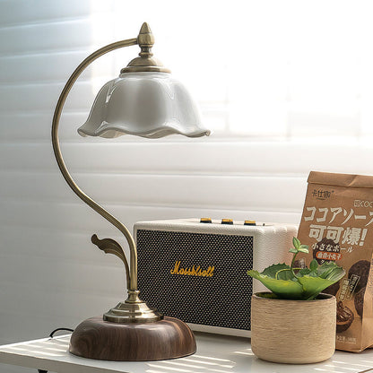 Contemporary Retro Dome Flower Iron Glass Ceramic 1-Light Table Lamp For Bedroom
