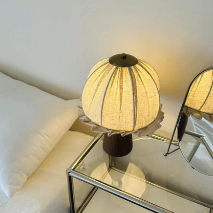 Traditional Vintage Ceramic Handmade Linen Flower Bud 1-Light Table Lamp For Bedroom