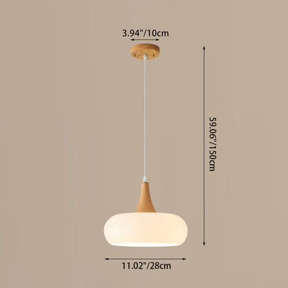 Traditional Japanese Drum Shape Wood Glass 1-Light Pendant Light For Dining Room