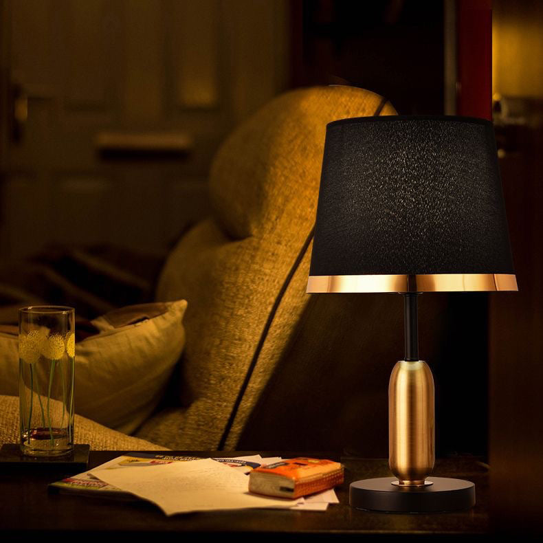 Traditional Vintage Dome Round Base Iron Fabric 1-Light Table Lamp For Bedroom