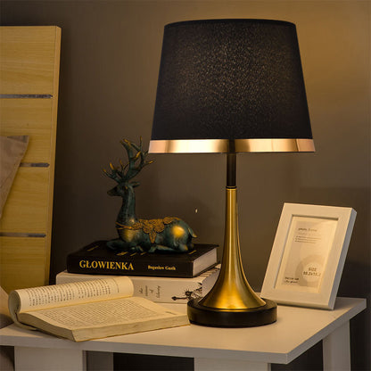 Traditional Vintage Dome Round Base Iron Fabric 1-Light Table Lamp For Bedroom