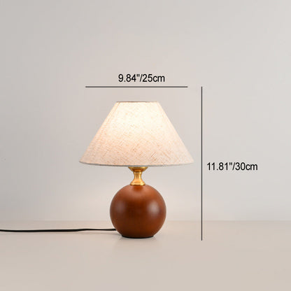 Contemporary Retro Ball Base Conical Shade Flower Pattern Fabric Wood 1-Light Table Lamp For Bedroom
