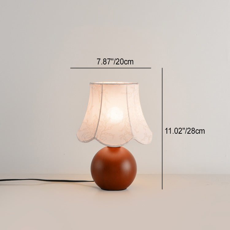 Contemporary Retro Ball Base Conical Shade Flower Pattern Fabric Wood 1-Light Table Lamp For Bedroom