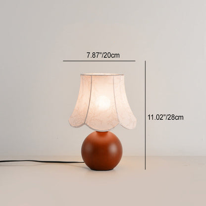 Contemporary Retro Ball Base Conical Shade Flower Pattern Fabric Wood 1-Light Table Lamp For Bedroom