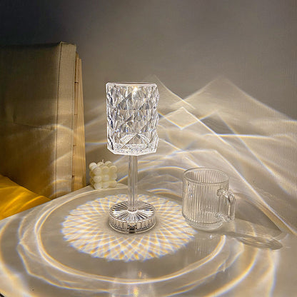 Modern Luxury Rechargeable Cup Shape Rose Shadow PS USB LED Table Lamp For Bedroom