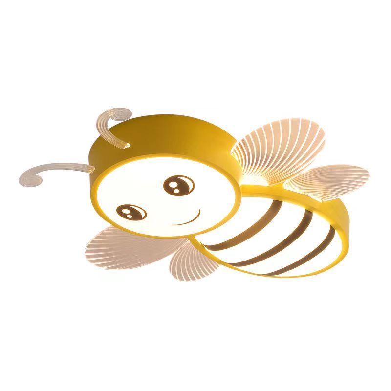Contemporary Creative Kids Cartoon Bee Iron Acrylic LED Flush Mount Ceiling Light For Bedroom