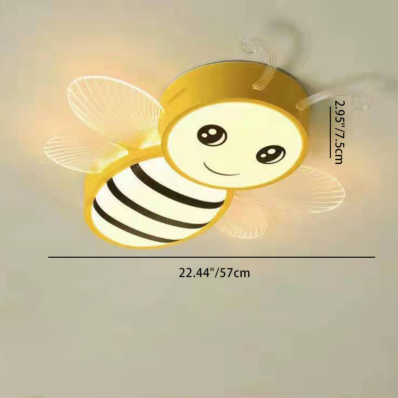 Contemporary Creative Kids Cartoon Bee Iron Acrylic LED Flush Mount Ceiling Light For Bedroom