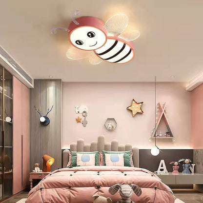 Contemporary Creative Kids Cartoon Bee Iron Acrylic LED Flush Mount Ceiling Light For Bedroom