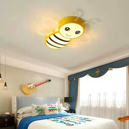 Contemporary Creative Kids Cartoon Bee Iron Acrylic LED Flush Mount Ceiling Light For Bedroom