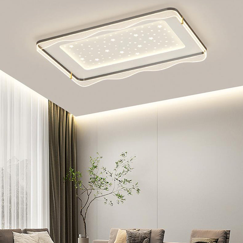 Contemporary Nordic Cream Round Square Rectangular Sky Pattern Iron Aluminum Acrylic LED Flush Mount Ceiling Light For Bedroom