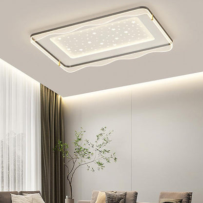 Contemporary Nordic Cream Round Square Rectangular Sky Pattern Iron Aluminum Acrylic LED Flush Mount Ceiling Light For Bedroom