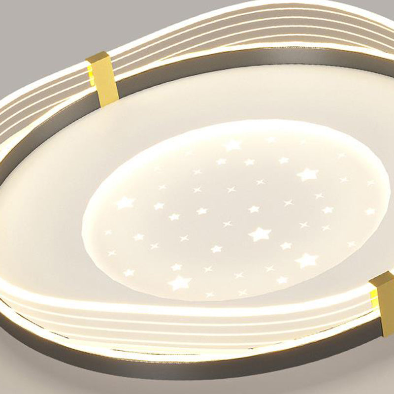Contemporary Nordic Cream Round Square Rectangular Sky Pattern Iron Aluminum Acrylic LED Flush Mount Ceiling Light For Bedroom