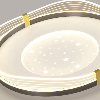 Contemporary Nordic Cream Round Square Rectangular Sky Pattern Iron Aluminum Acrylic LED Flush Mount Ceiling Light For Bedroom