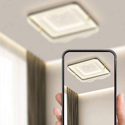 Contemporary Nordic Cream Round Square Rectangular Sky Pattern Iron Aluminum Acrylic LED Flush Mount Ceiling Light For Bedroom
