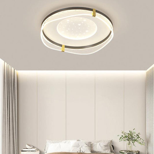 مصباح سقف LED معاصر من الحديد والألومنيوم والأكريليك بتصميم دائري مستطيل الشكل على شكل سماء لغرفة النوم